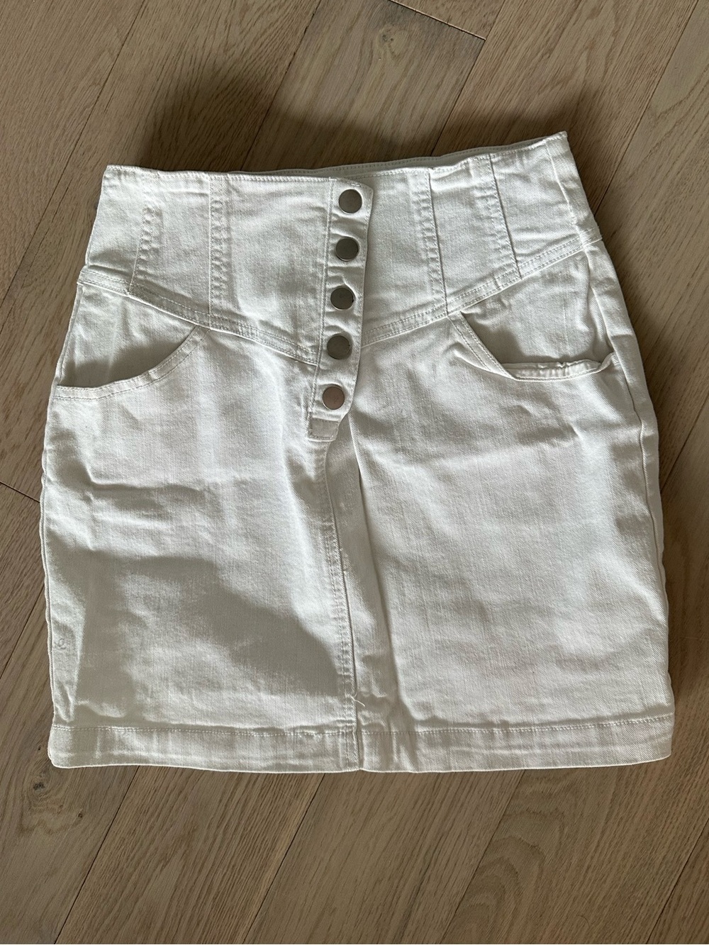 Forever 21 White Denim Mini Skirt with Button Front
